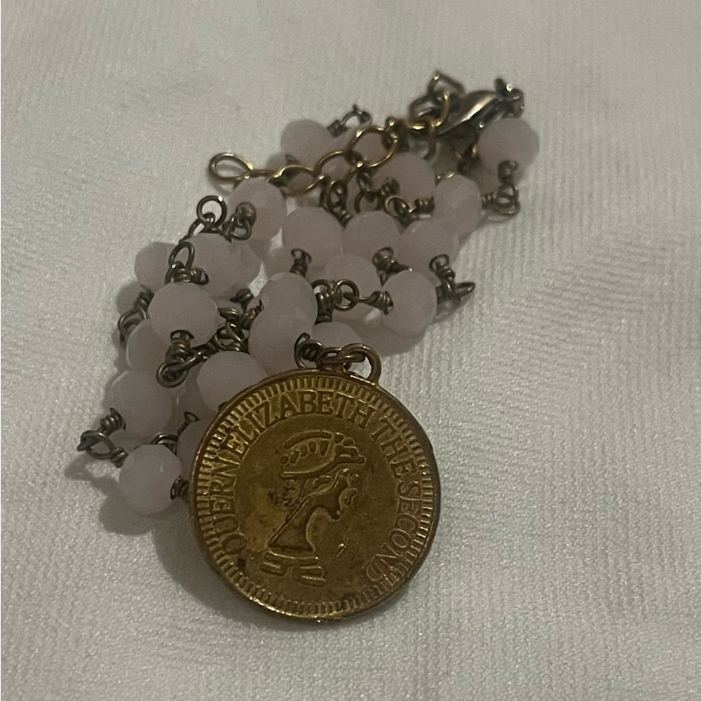 Pink and Gold Medallion Necklace with Beaded Chain